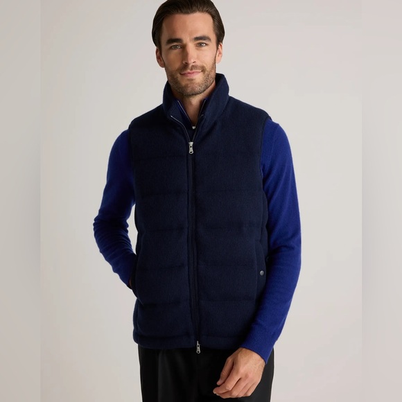 Quince Men’s Mongolian Cashmere Puffer Vest Outerwear Blue L